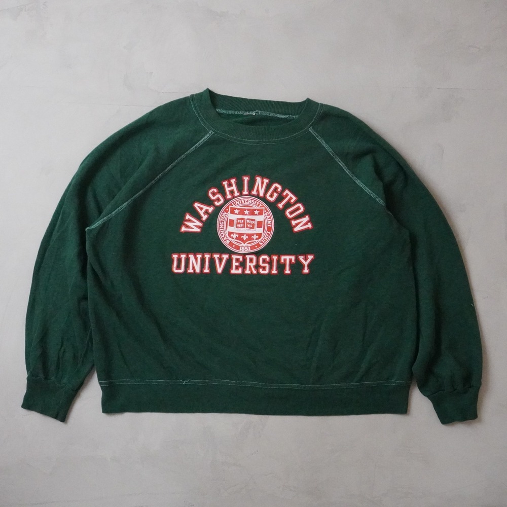 Vintage Washington University Sweatshirt Medium Large Green Raglan 1960s 70s